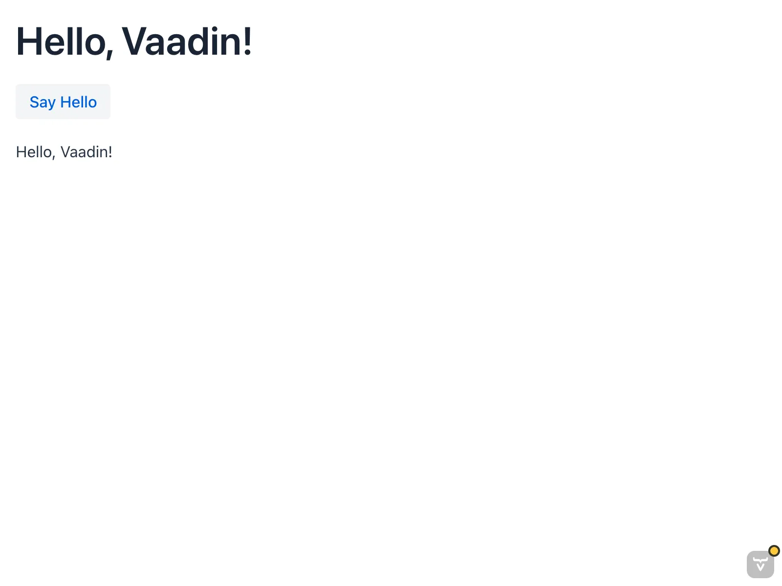 The updated Vaadin view with a button and a text span